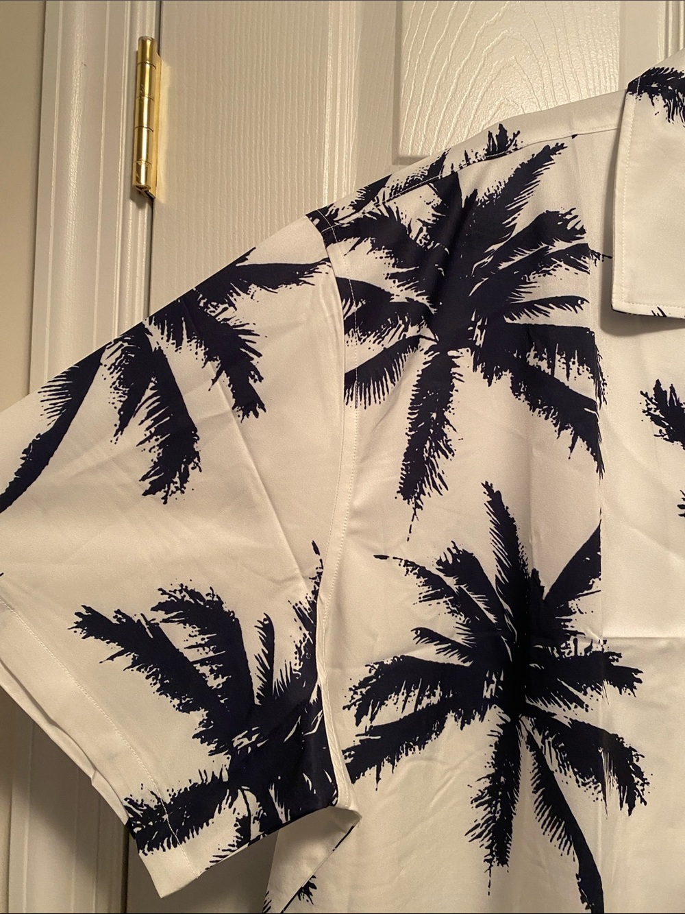 Coofandy Men's White & Navy Palm Print Short-Sleeve Shirt…size 3XL - Picture 3 of 6